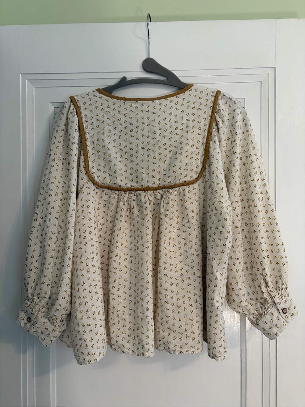 In Loom Boho Cream Floral Peasant Blouse with Mustard Trim - Picture 5 of 11